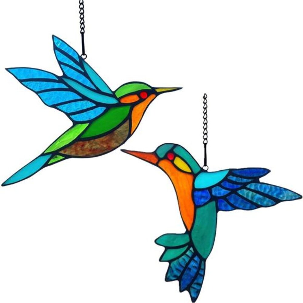 2 Packs Stained Glass Hummingbird Suncatcher Window Hanging Ornament, Stained